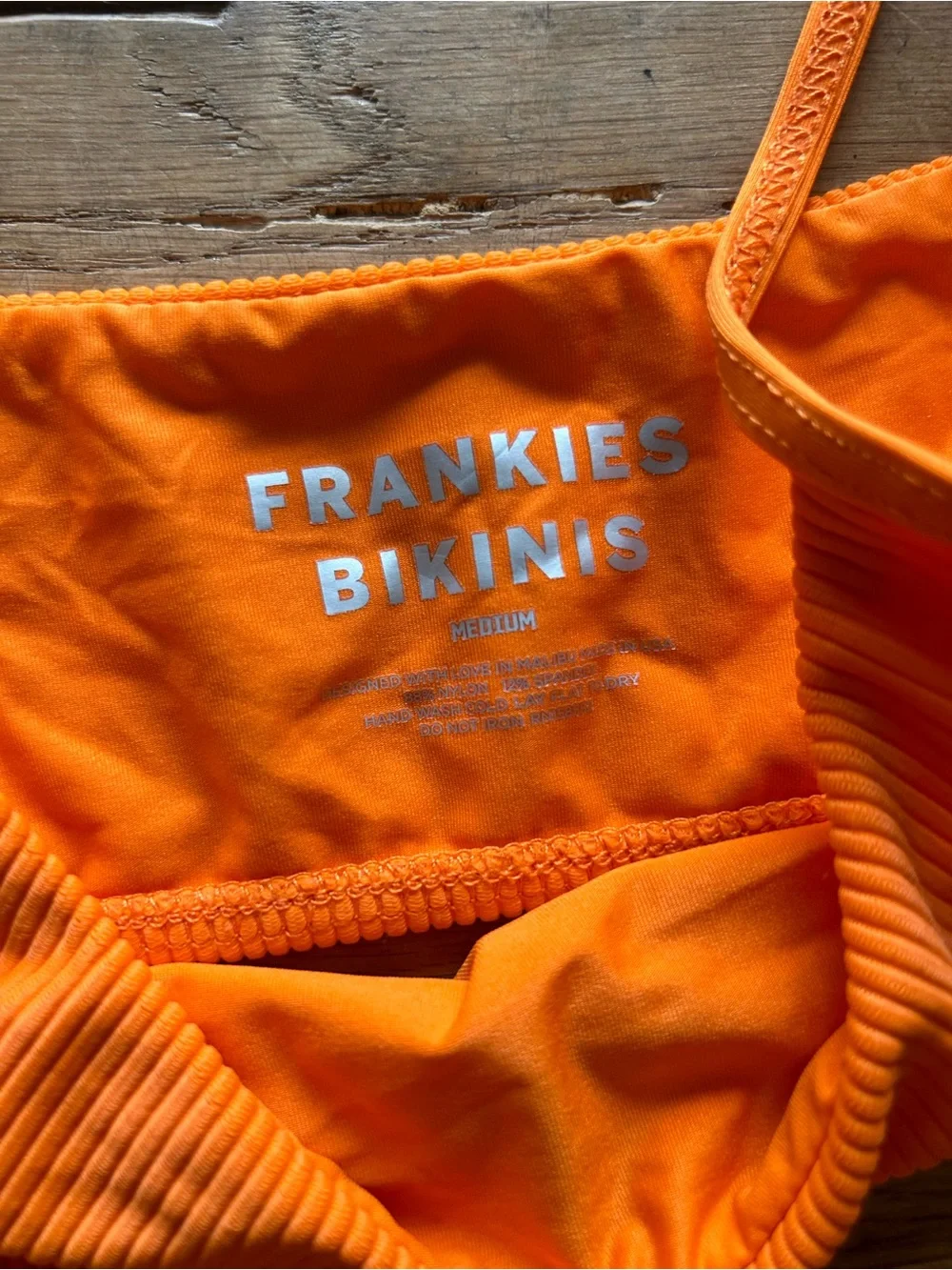 Frankie's Bikinis Orange Ribbed Two-Piece Swim Set cheeky bralette M top S bot
